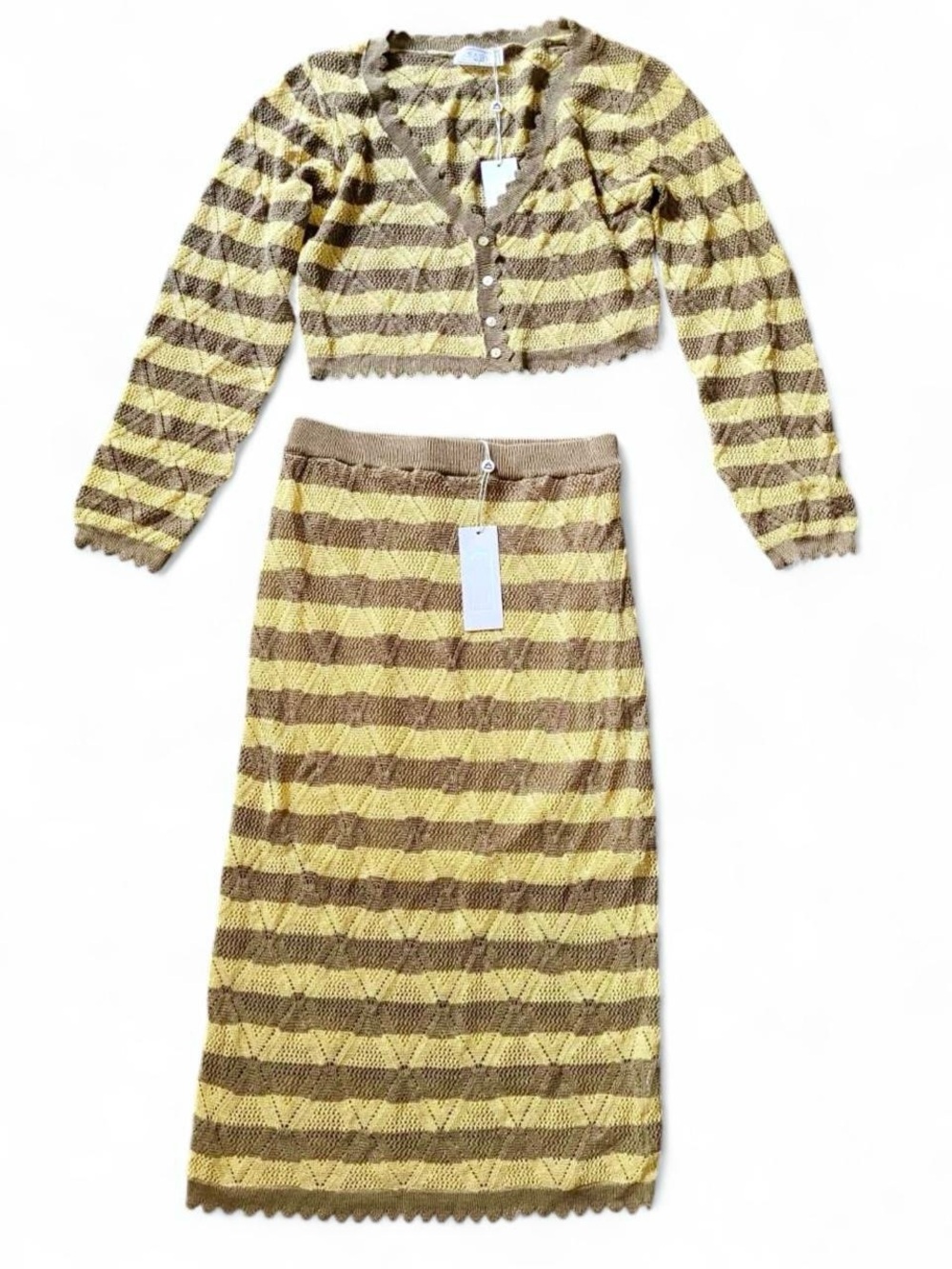 Anthropologie x Sage The Label NWT Yellow and Brown Striped Knit Set